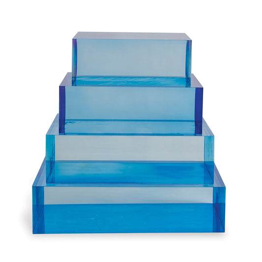 Blue Lucite Square Stand 8" X 8" X 2"H Set/2